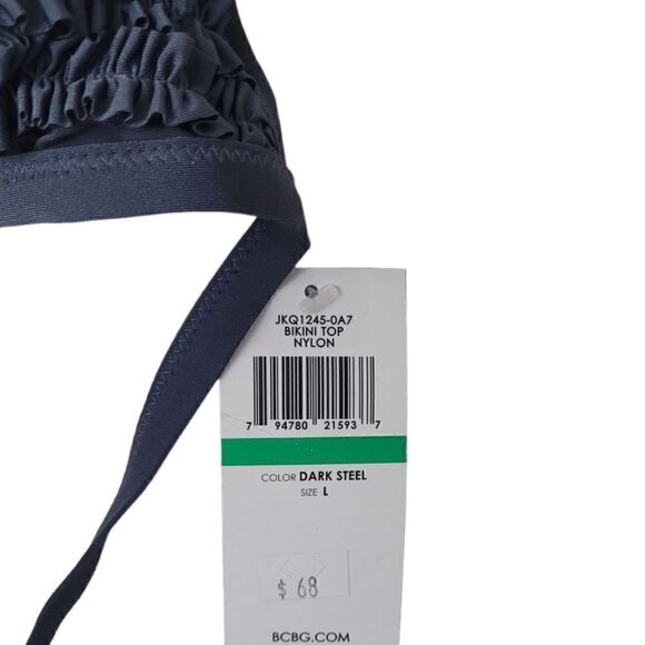 BCBG Women's Dusty Blue Ruffle Halter Bikini Top Size L NWT - Picture 4 of 5